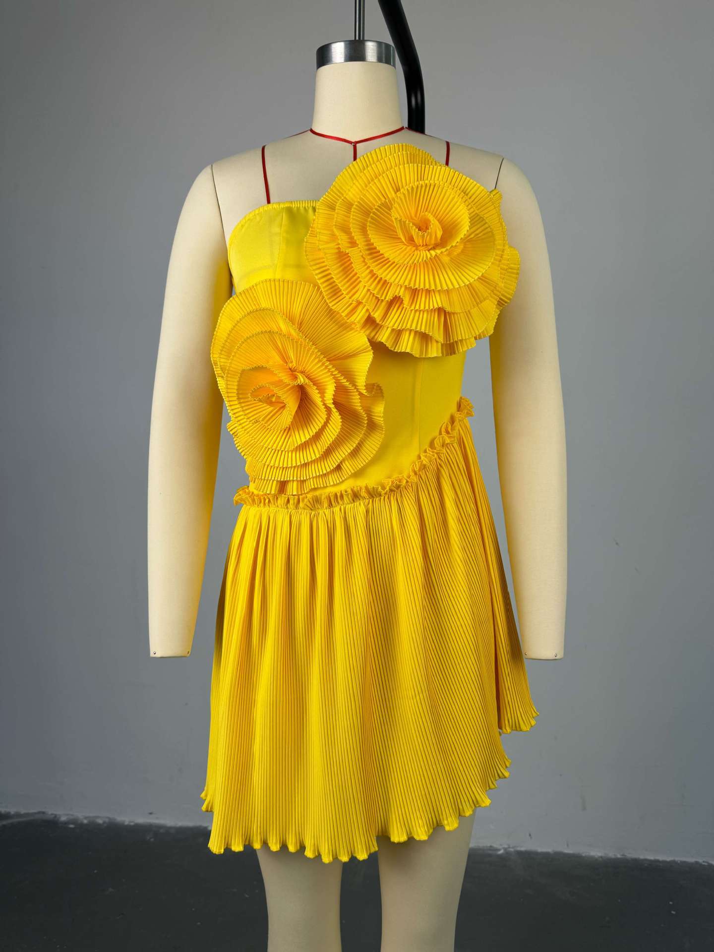 Strapless Mini Dress with Pleated Floral Appliqu? image 3