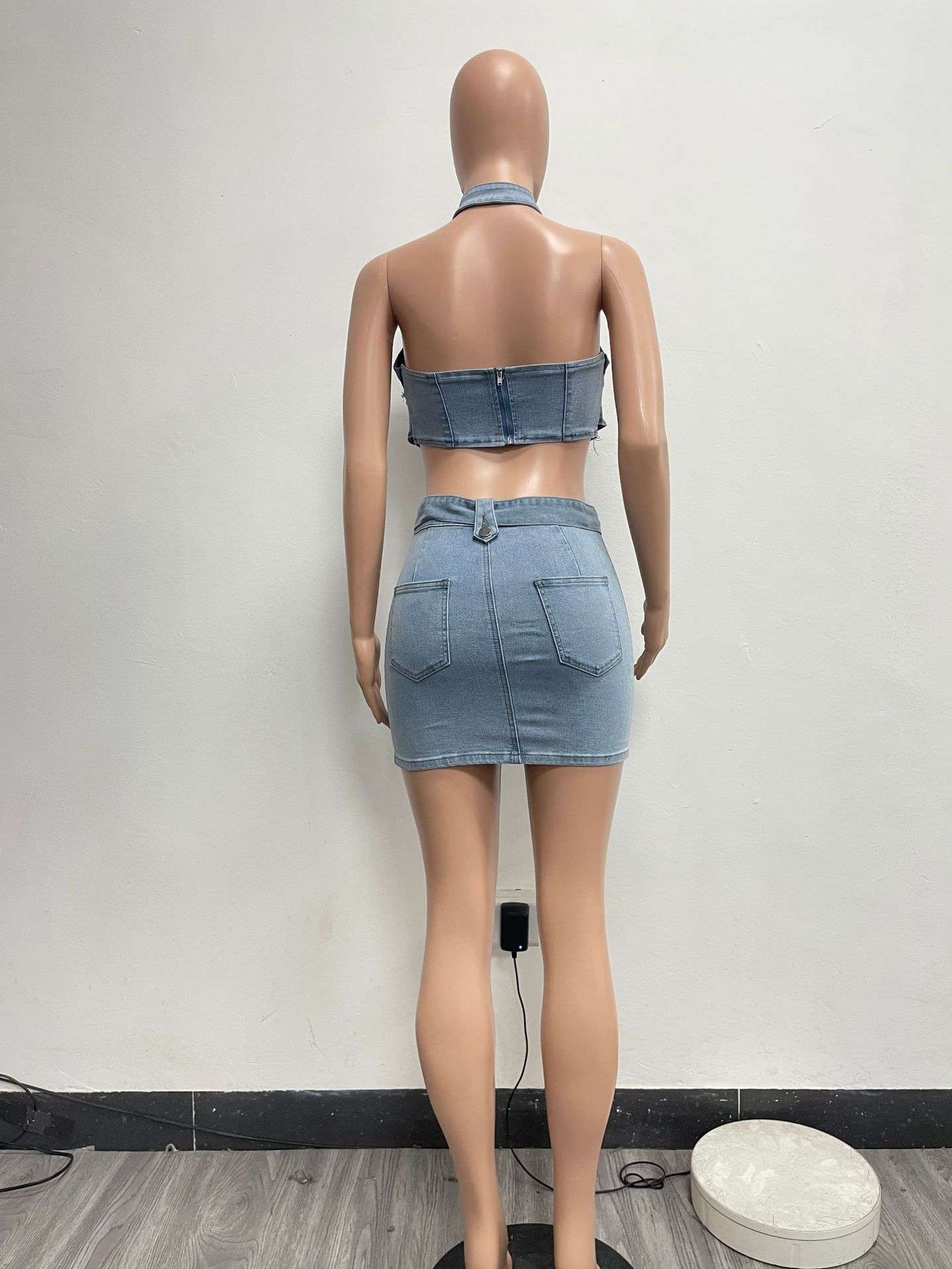 Denim Zip-Up Two-Piece Set image 4