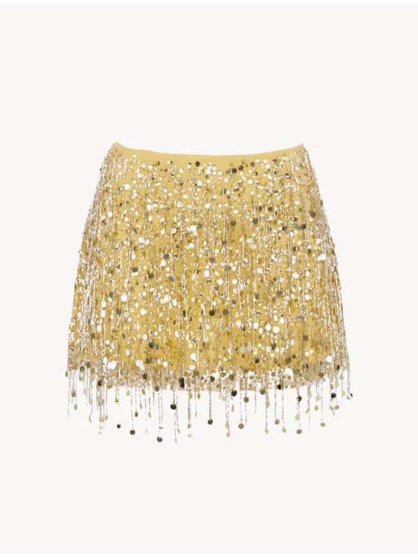 Sequin Fringe Two-Piece Party Set - M, Yellow image