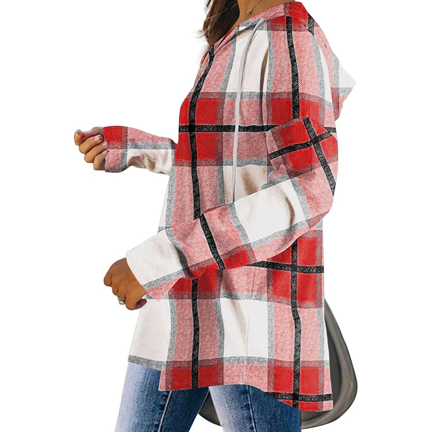 Plaid Print Long Sleeve Hooded Top image 2
