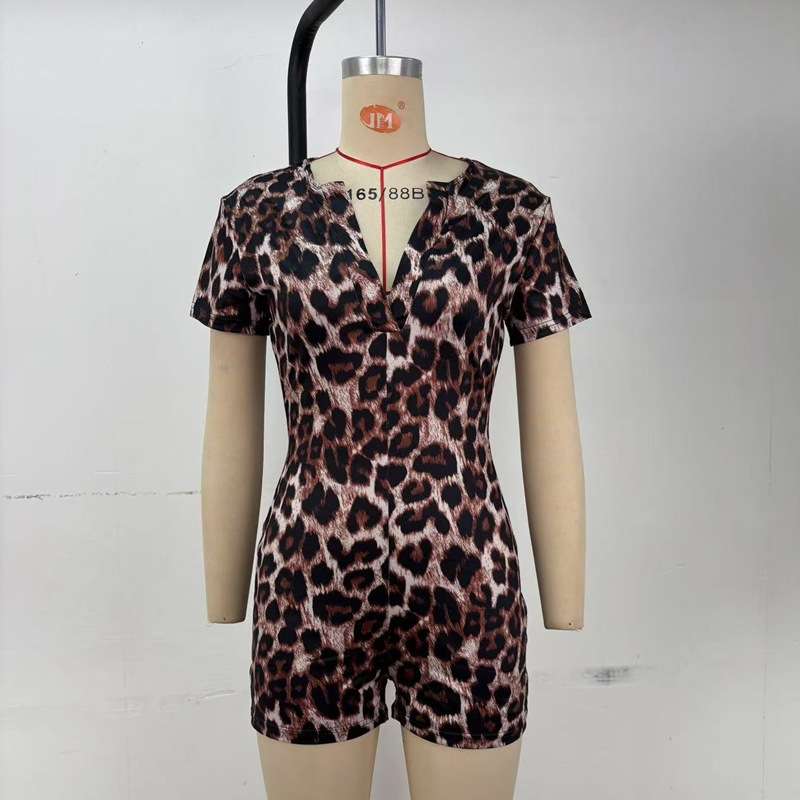 Stylish Leopard Print Short Jumpsuit image 1