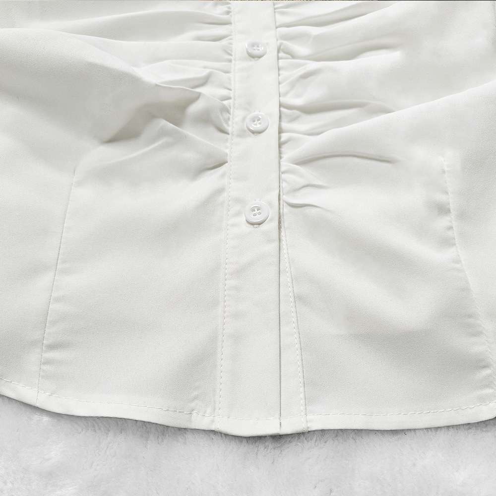 White Ruched Front Button-Down Shirt image 5