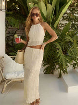 Two-Piece Halter Top and Maxi Skirt Set - S, Off White image