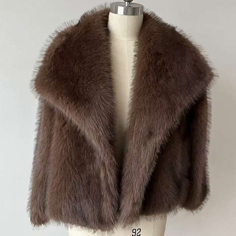 Faux Fur Coat with Oversized Collar image 5