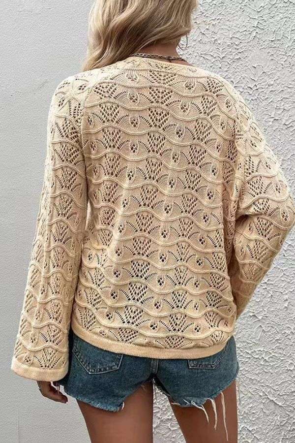Casual Knitted Long Sleeve Hollow Out Sweater image 4