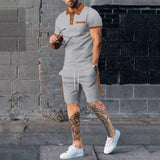 Short-Sleeve Polo Set with Drawstring Shorts - S, Grey image
