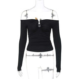 Off Shoulder Shirt with Buckle Decoration image 8