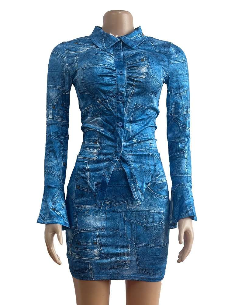 Summer Denim Shirt and Skirt Set image 2