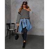 Striped Loose Bat Long Sleeve Sweater image 3
