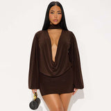 Elegant Draped Mini Dress - M, Brown image