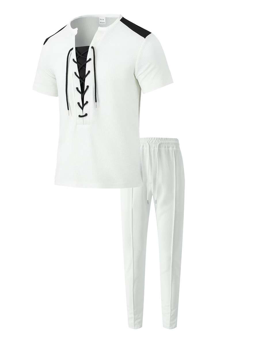 Stylish Men's Casual Laced Front T-Shirt & Pants Set image 2
