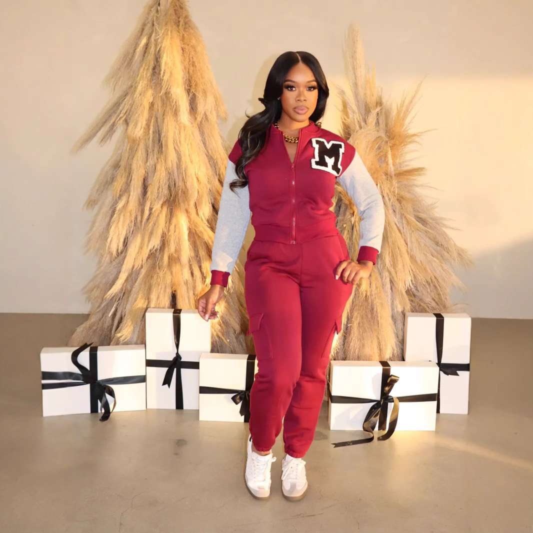 Boat-Neck Top & Pants Set - S, Red image