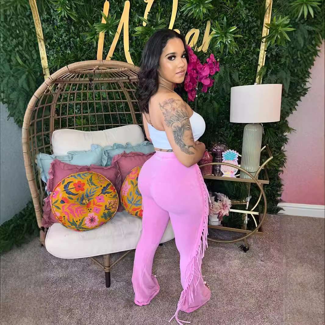 Fringe Elastic High Waisted Tassel Pants image 4