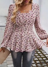 Floral Printed Square Neck Top - L, Multi Pink image