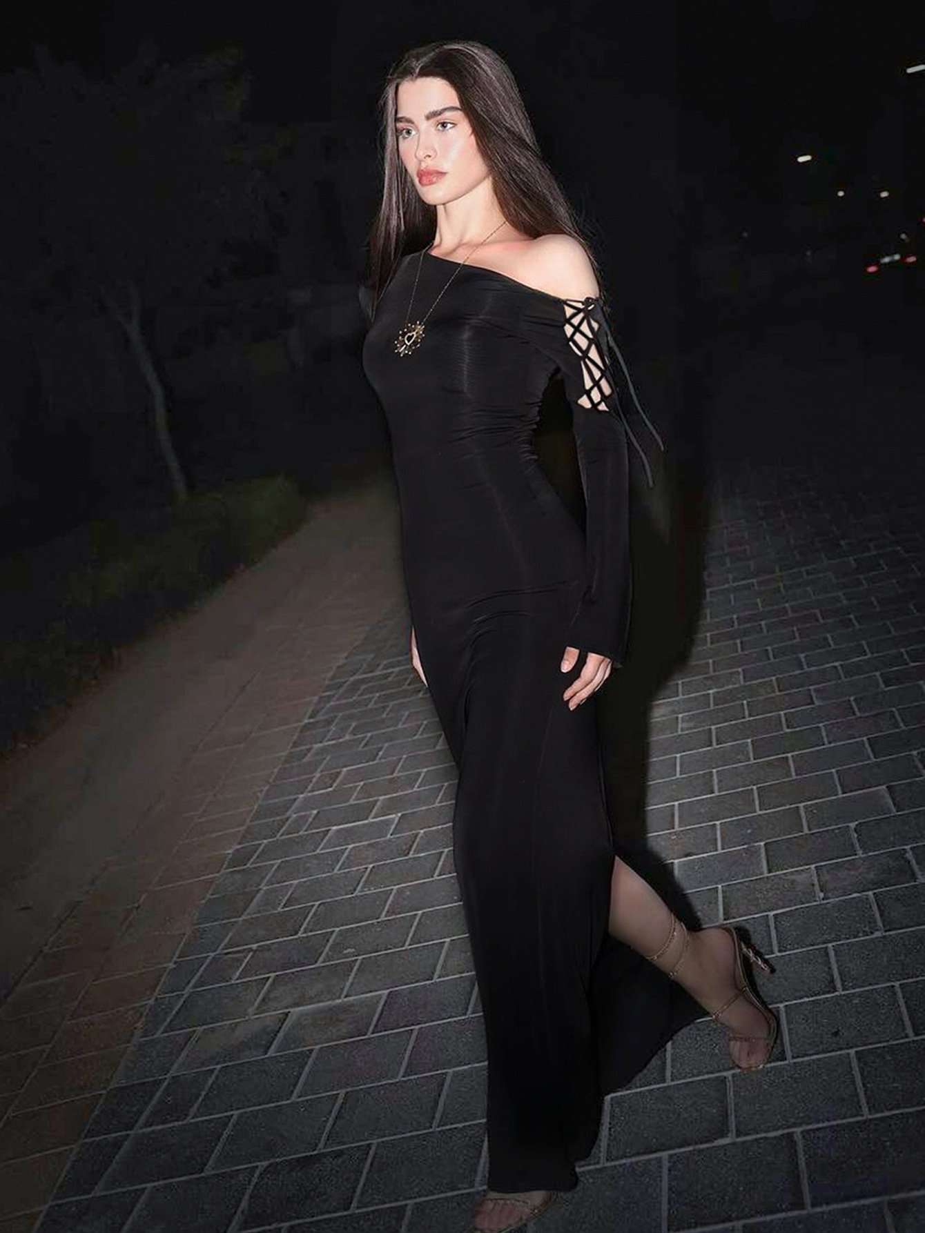 Lace-Up Black Maxi Dress image 2