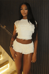 Jacquard Lace Tiered Skirt and Crop Top Set image 0