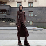 Lounge Set with Flared Pants and Long Top - M, Brown image