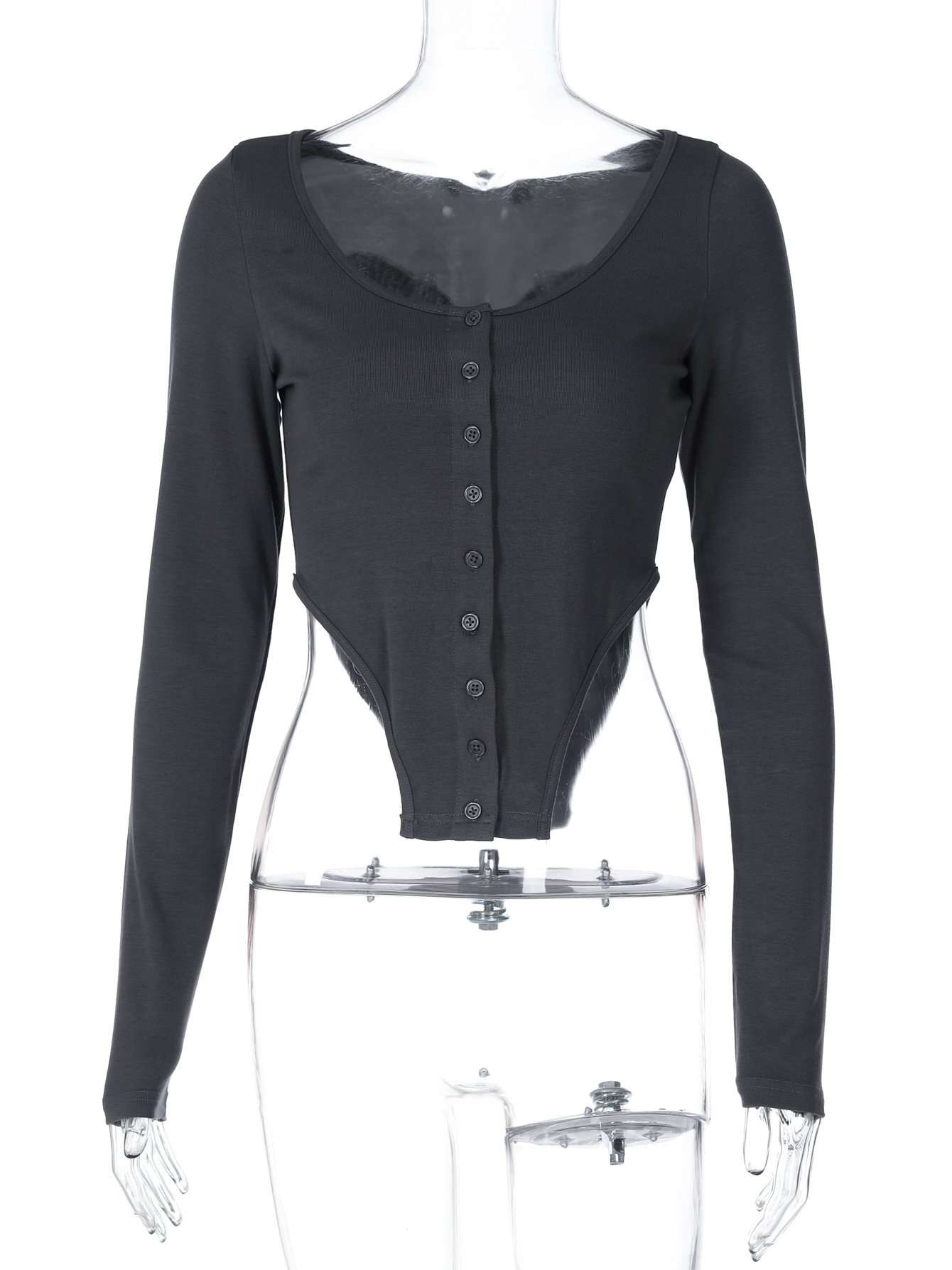 Asymetric Button Down Crop Top image 2