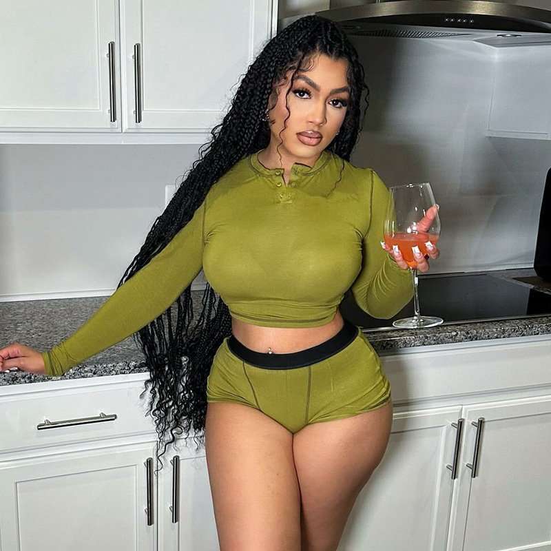 2 Piece Long Sleeve Crop Tops & Shorts image 1