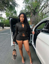 Two-Piece Top & Shorts Set - M, Black image