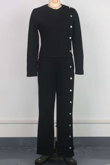 Button Fashion Long Sleeve Top and Pants Set image 4