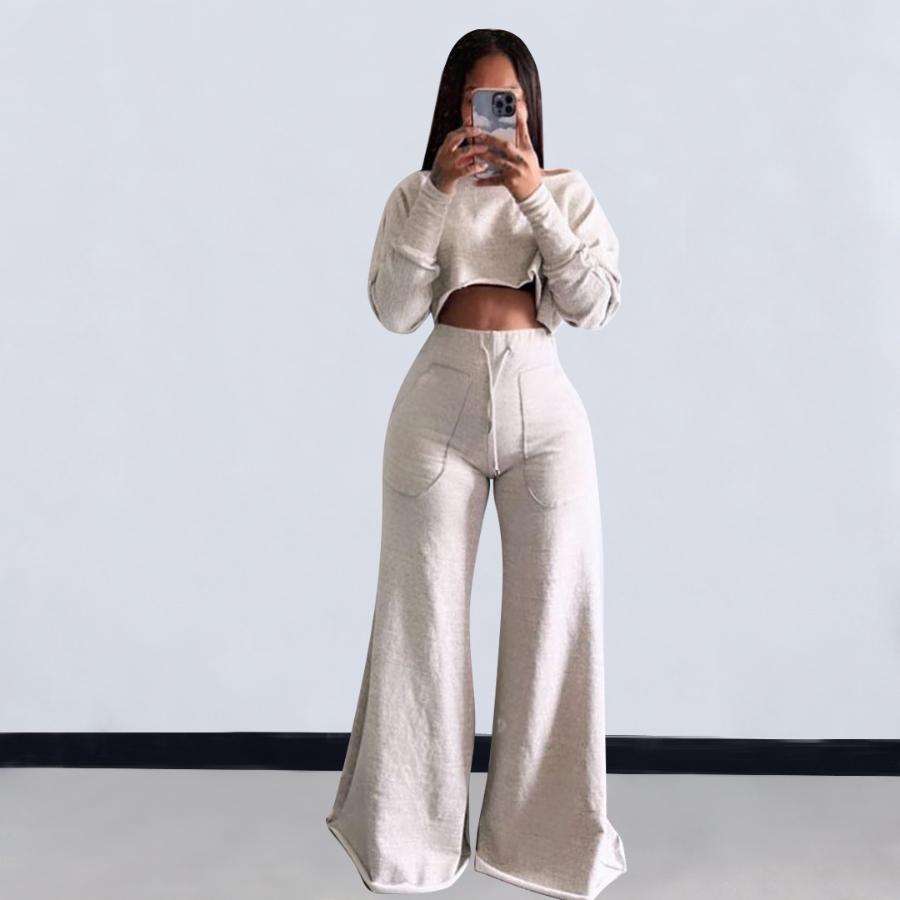 Crop Sweatshirt Wide Leg Pants Set image 3