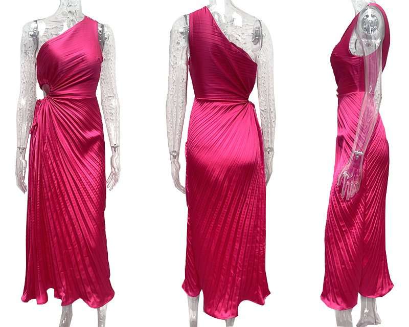 One-Shoulder Pleated Midi Dress image 3
