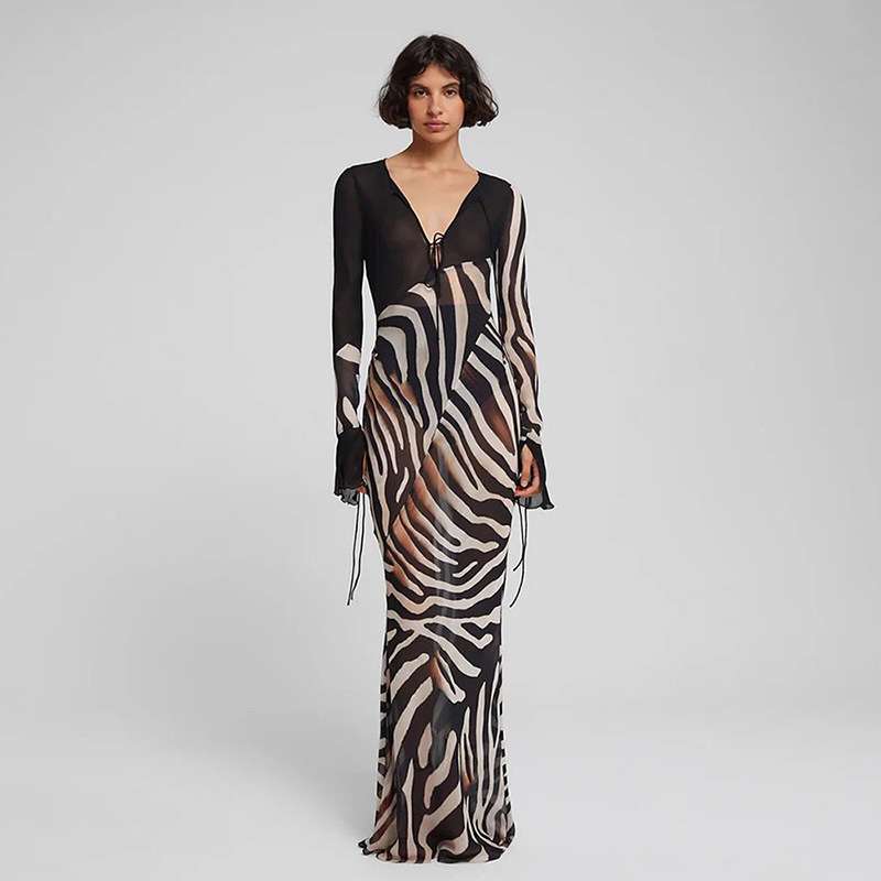 Zebra Print Maxi Dress with Plunge Neck image 1