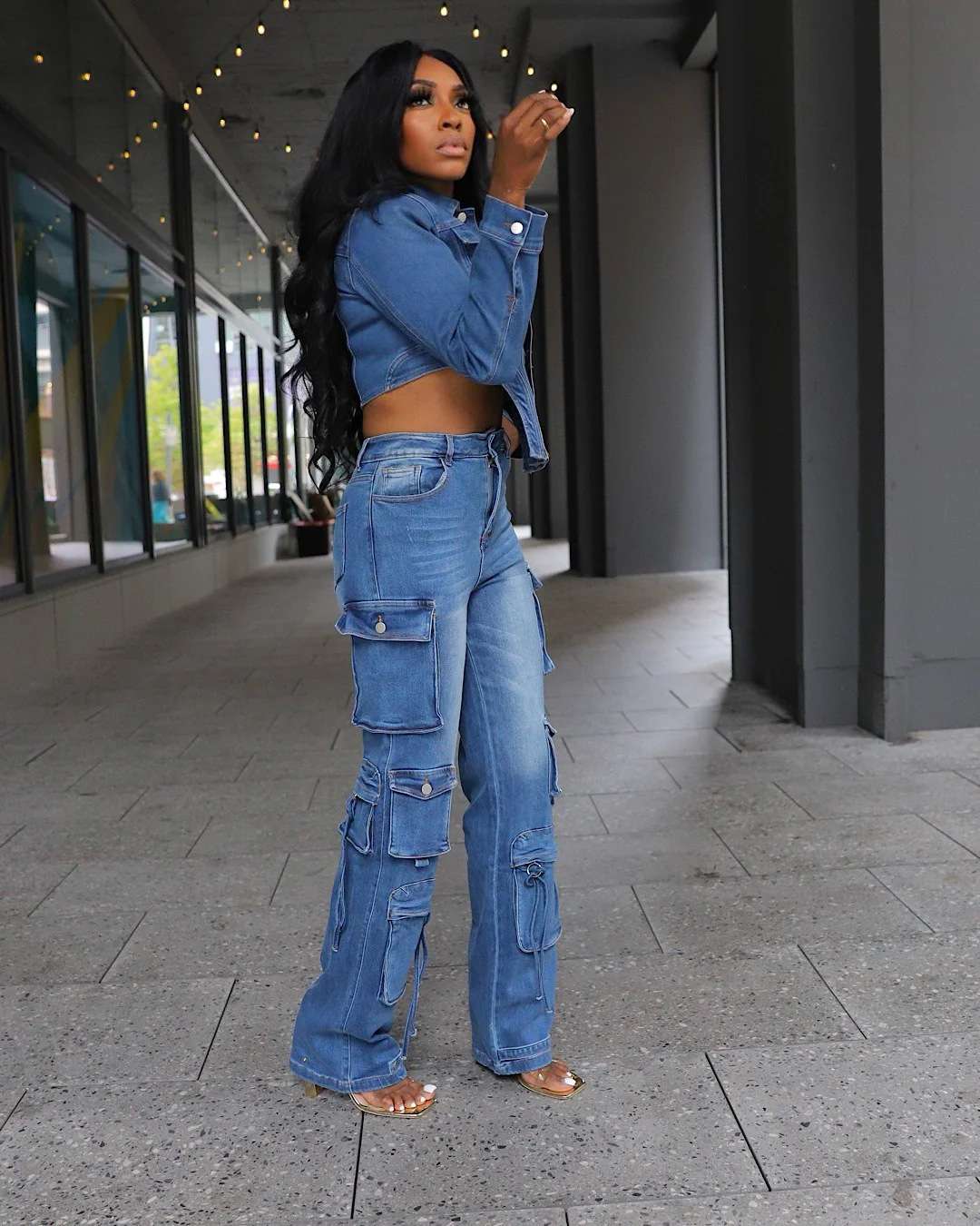 Casual Denim Irregular Two Piece Pants Set image 2