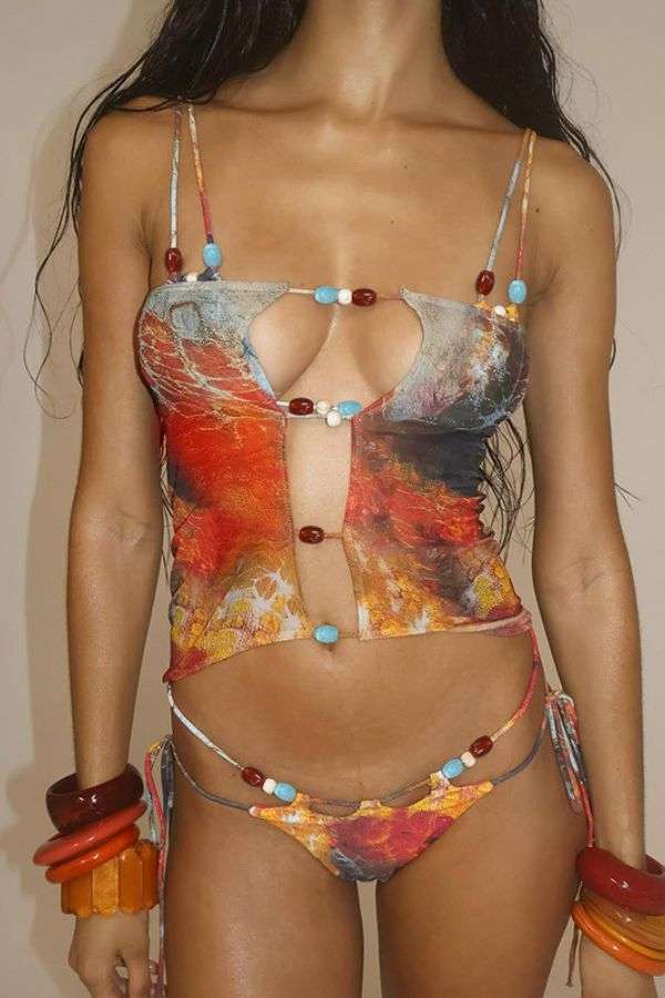 Tie-Dye Bikini Set with Beaded Details image 0