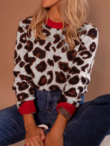 Leopard Print Cozy Knit Sweater - M, Brown image