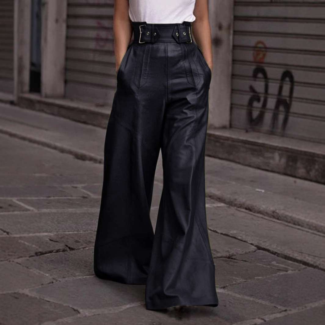 Fashion Faux-Leather Wide Leg Pants - XL, Black image