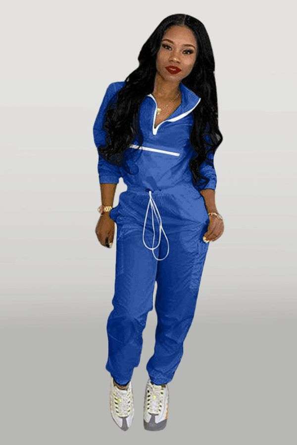 Casual Two-Piece Windbreaker Tracksuit Set - M, Mediterranean Blue image