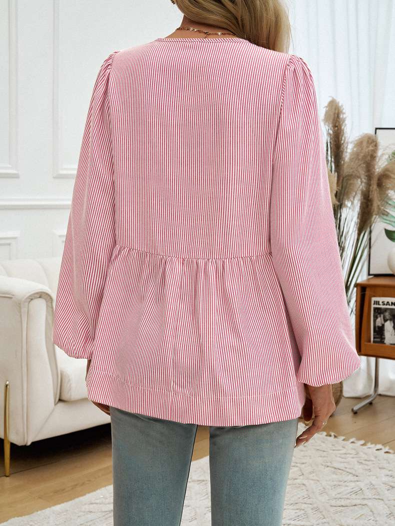 Women Striped Tie-Up Neck Top image 7