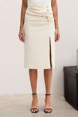 High-Slit Midi Skirt with Button Details image 1