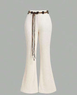 Ribbed Flare Pants - S, Cream Beige image
