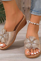 Slip-On Wedge Sandals with Butterfly Embellishment image 0
