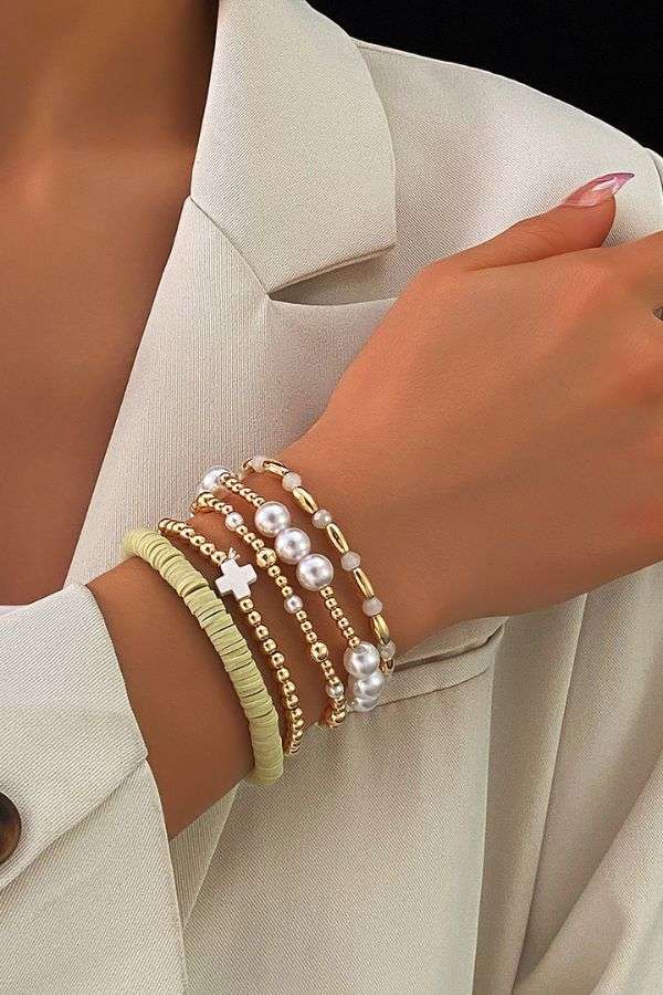 Beaded Adjustable Bracelets - Free Size, Gold image