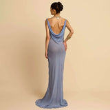 Elegant Blue Draped Evening Gown image 4