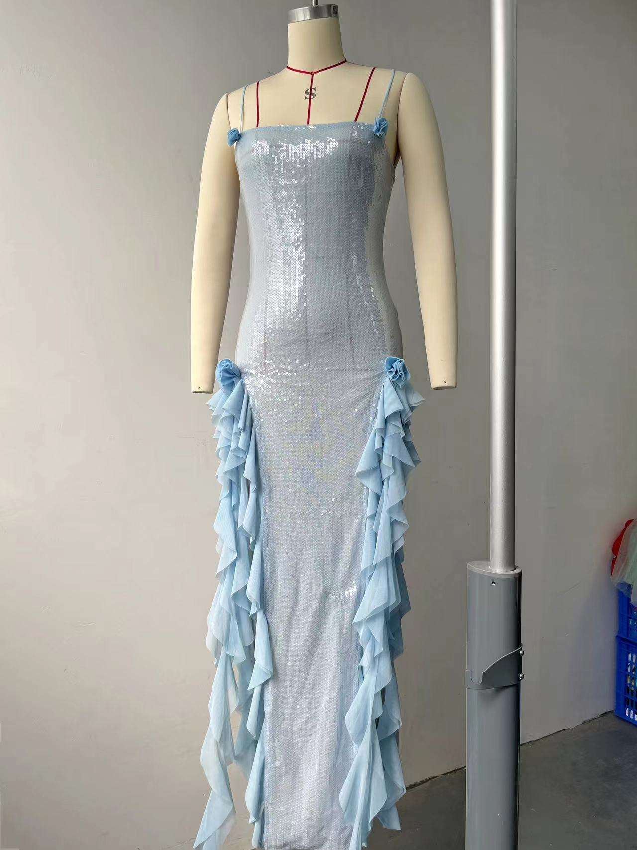 Sequin Evening Gown with Ruffle Details image 3