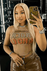 Mesh Printed Round Neck Sleeveless Cropped Tank Top image 0