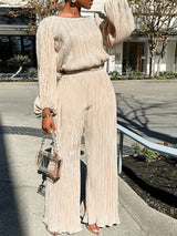 Elegant Long Sleeve Casual Top Pant Matching Set image 1