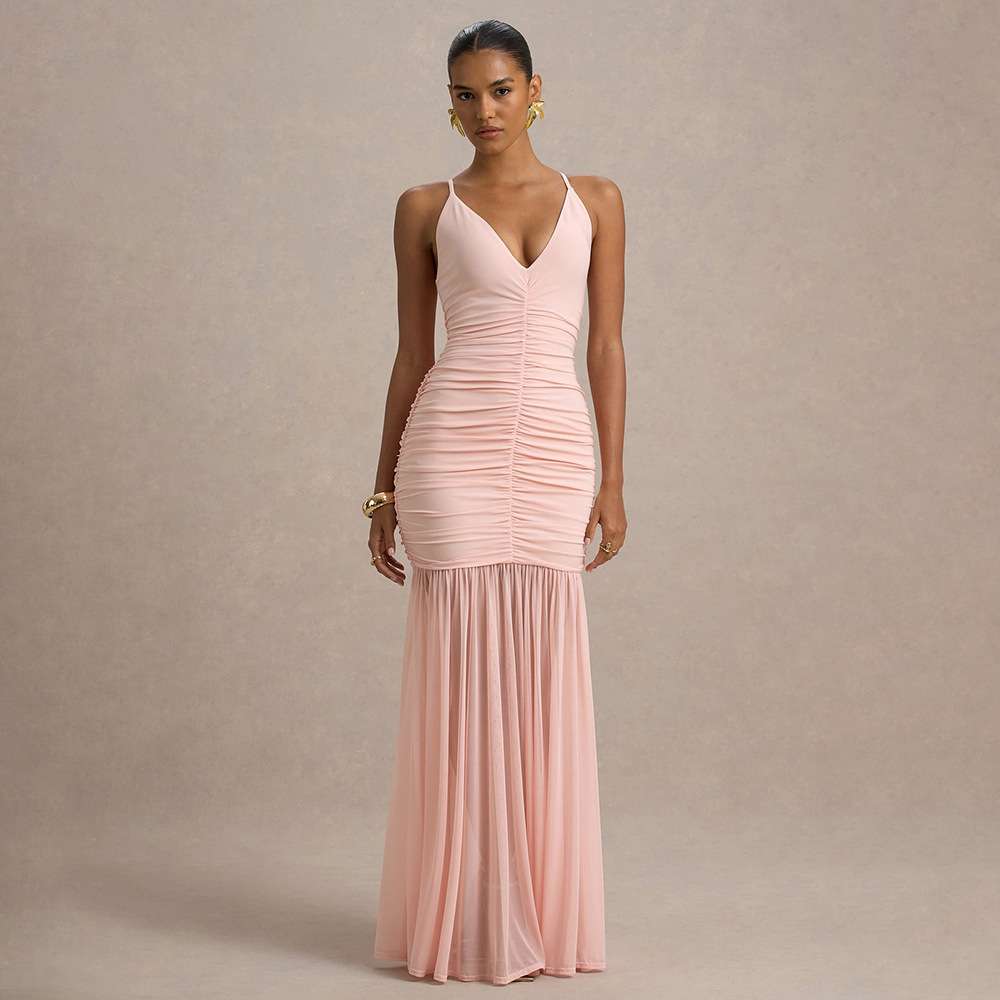 Maxi Dress with Ruffled Hem - M, Pink image