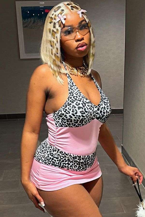 Halter Leopard Print Top and Shorts Set image 0