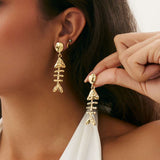 Gold Fishbone Dangle Earrings image 4