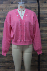 Pink Button-Accented Knit Cardigan image 2