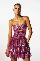 Sequin Strapless Dress with Ruffle Details image 1