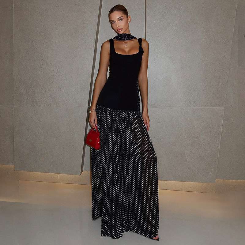 Polka Dot Maxi Dress - L, Black image