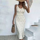 Elegant Knit Midi Dress - M, White image