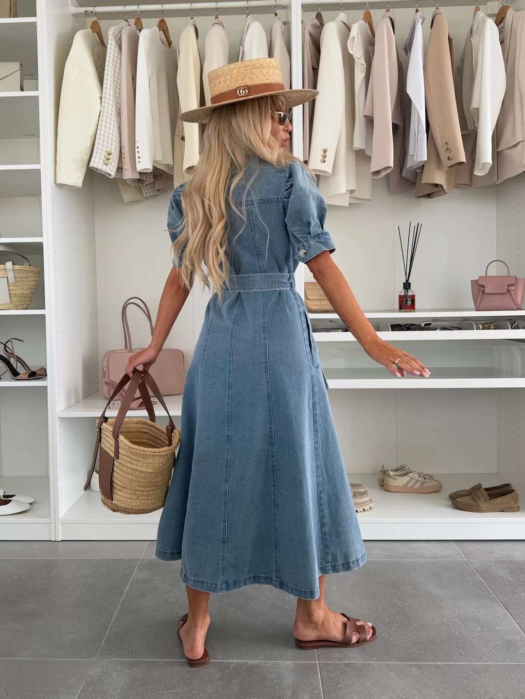 Belted Puff Sleeve Midi Dress image 3